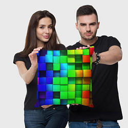 Подушка квадратная Цветные неоновые кубы, цвет: 3D-принт — фото 2