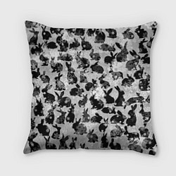 Подушка квадратная Черные новогодние кролики, цвет: 3D-принт