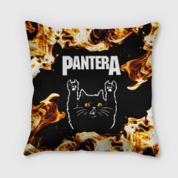 Подушка квадратная Pantera рок кот и огонь, цвет: 3D-принт