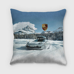 Подушка квадратная Porsche on a mountain winter road, цвет: 3D-принт