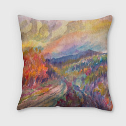 Подушка квадратная Осенний пейзаж акварель, цвет: 3D-принт