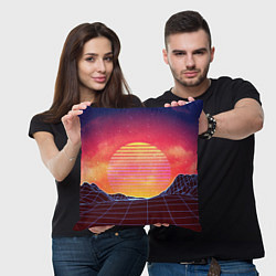 Подушка квадратная Абстрактные 3D неоновые горы на закате, цвет: 3D-принт — фото 2