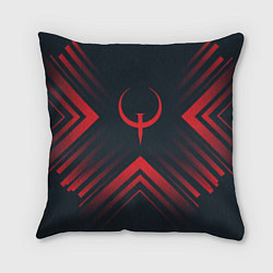 Подушка квадратная Красный символ Quake на темном фоне со стрелками, цвет: 3D-принт