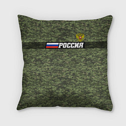Подушка квадратная Камуфляж пиксельный РОССИЯ с флагом, цвет: 3D-принт