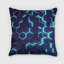 Подушка квадратная Голубой неон соты, цвет: 3D-принт