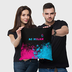 Подушка квадратная AC Milan - neon gradient: символ сверху, цвет: 3D-принт — фото 2