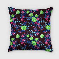 Подушка квадратная Неоновые цветы - паттерн, цвет: 3D-принт