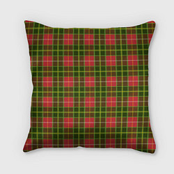 Подушка квадратная Ткань Шотландка красно-зелёная, цвет: 3D-принт