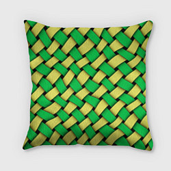 Подушка квадратная Жёлто-зелёная плетёнка - оптическая иллюзия, цвет: 3D-принт