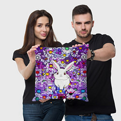 Подушка квадратная Веселый кролик в цветах, цвет: 3D-принт — фото 2