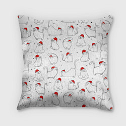 Подушка квадратная Паттерн новогодний котик, цвет: 3D-принт