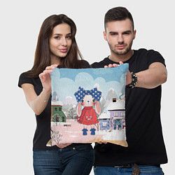 Подушка квадратная Модная зайчиха - новый год, цвет: 3D-принт — фото 2