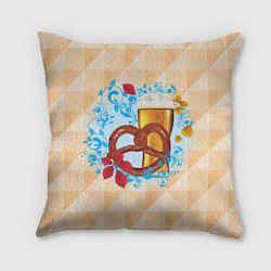 Подушка квадратная Брецель с пивом и красными листьями