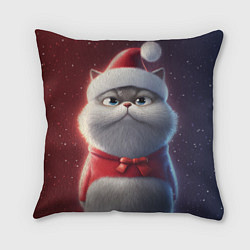 Подушка квадратная Новогодний кот в шапке, цвет: 3D-принт