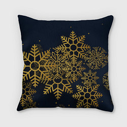 Подушка квадратная Золотые снежинки, цвет: 3D-принт