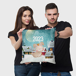 Подушка квадратная Новый год 2023 милая зайка, цвет: 3D-принт — фото 2