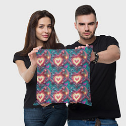 Подушка квадратная Паттерн пылающие сердца, цвет: 3D-принт — фото 2