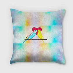 Подушка квадратная Влюбленные волнистые попугайчики, цвет: 3D-принт