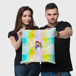 Подушка квадратная Влюбленная пара волнистых попугайчиков, цвет: 3D-принт — фото 2