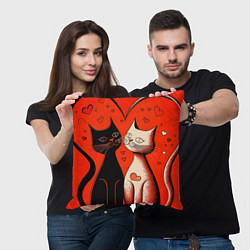 Подушка квадратная Влюблённые кошки на красном фоне, цвет: 3D-принт — фото 2