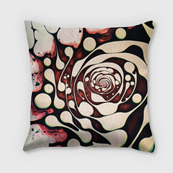 Подушка квадратная Водоворот белых капель в бордовой жидкости