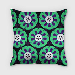 Подушка квадратная Паттерн голубо-зеленые зубастые цветы, цвет: 3D-принт