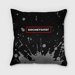 Подушка квадратная Косметолог - в красной рамке на темном, цвет: 3D-принт