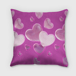 Подушка квадратная Сердца на розовов фоне, цвет: 3D-принт