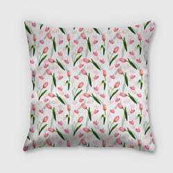 Подушка квадратная Тюльпаны и сердечки - паттерн, цвет: 3D-принт