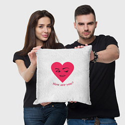 Подушка квадратная Красное сердце с улыбкой девушки и приветствием, цвет: 3D-принт — фото 2
