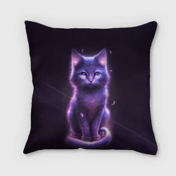 Подушка квадратная Неоновый котик в лесу, цвет: 3D-принт