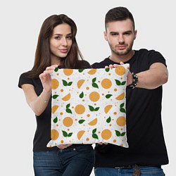 Подушка квадратная Апельсины с листьями, цвет: 3D-принт — фото 2