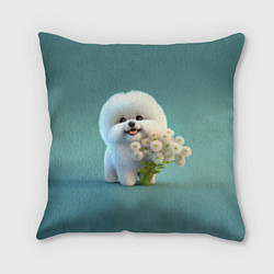 Подушка квадратная Белая собака милаха, цвет: 3D-принт