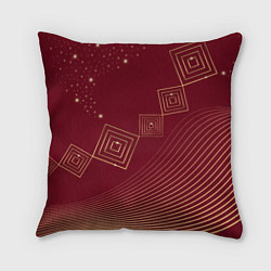 Подушка квадратная Золотые кривые линии и прямоугольники в стиле мемф, цвет: 3D-принт