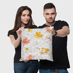 Подушка квадратная Нарисованный цветы - светлый, цвет: 3D-принт — фото 2