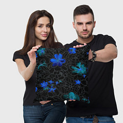 Подушка квадратная Неоновые цветы, цвет: 3D-принт — фото 2