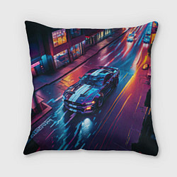 Подушка квадратная Форд мустанг ночью под дождем, цвет: 3D-принт