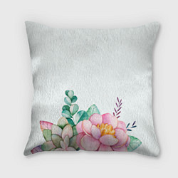 Подушка квадратная Цветы нарисованные акварелью - снизу, цвет: 3D-принт