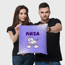 Подушка квадратная Лиза кошка единорожка, цвет: 3D-принт — фото 2