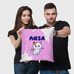 Подушка квадратная Лиза кошечка с сердечком, цвет: 3D-принт — фото 2