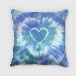 Подушка квадратная Сердце - тай-дай - голубой, цвет: 3D-принт