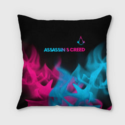 Подушка квадратная Assassins Creed - neon gradient: символ сверху, цвет: 3D-принт