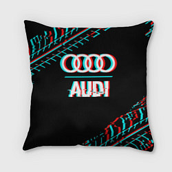 Подушка квадратная Значок Audi в стиле glitch на темном фоне, цвет: 3D-принт