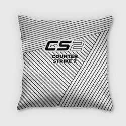 Подушка квадратная Символ Counter Strike 2 на светлом фоне с полосами, цвет: 3D-принт