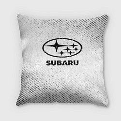 Подушка квадратная Subaru с потертостями на светлом фоне