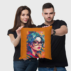 Подушка квадратная Девушка в очках, цвет: 3D-принт — фото 2