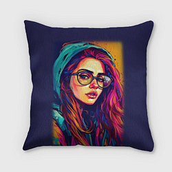 Подушка квадратная Девушка в очках из красок, цвет: 3D-принт