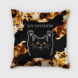 Подушка квадратная Joy Division рок кот и огонь, цвет: 3D-принт