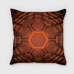 Подушка квадратная Оранжевая техноброня, цвет: 3D-принт
