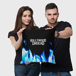 Подушка квадратная Hollywood Undead blue fire, цвет: 3D-принт — фото 2